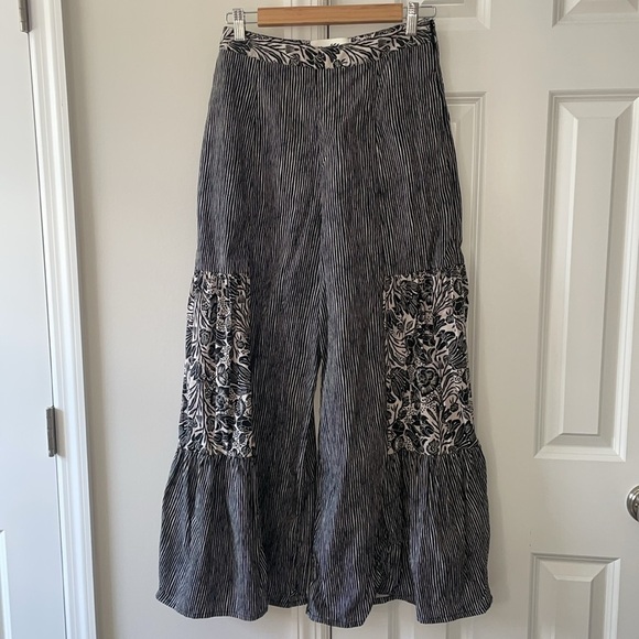Anthropologie Bloomprint Wide Leg Pants Black Tan - Picture 8 of 10